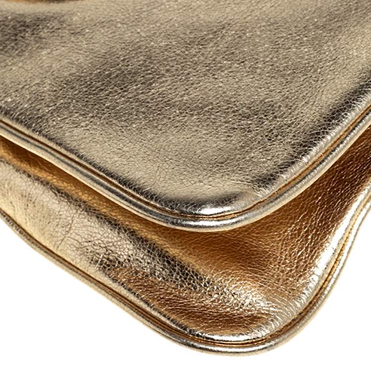 Pre Owned Tory Burch Metallic Gold Leather Reva Chain Clutch