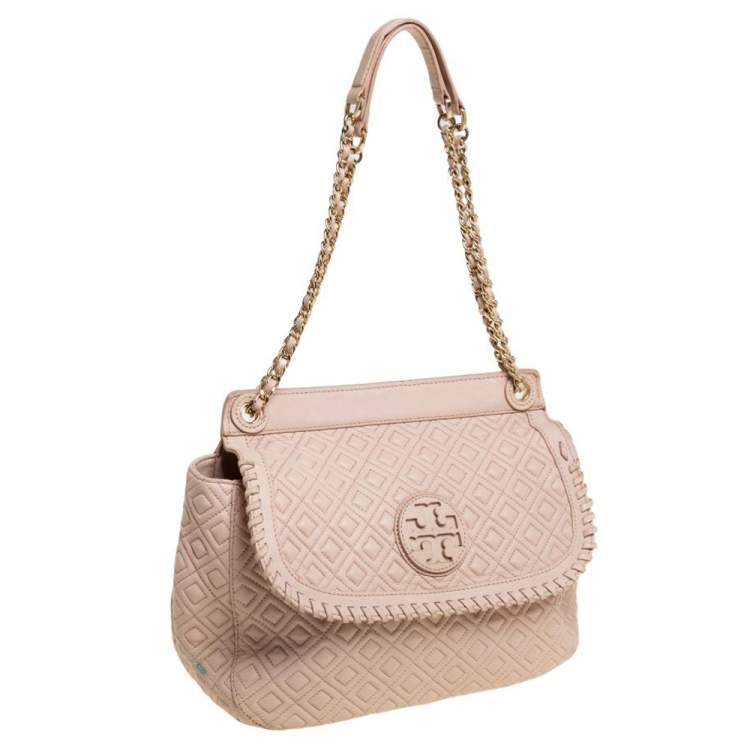 Pre Owned Tory Burch Beige Quilted  Leather Marion Shoulder Bag