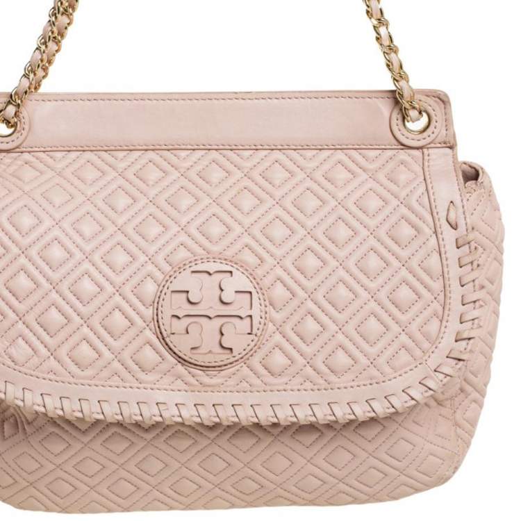 Pre Owned Tory Burch Beige Quilted  Leather Marion Shoulder Bag