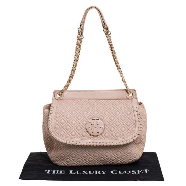 Pre Owned Tory Burch Beige Quilted  Leather Marion Shoulder Bag