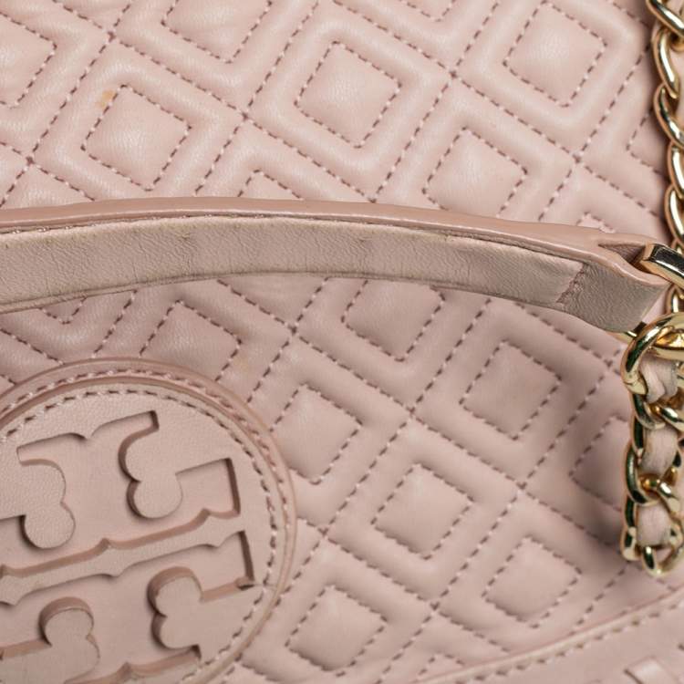 Pre Owned Tory Burch Beige Quilted  Leather Marion Shoulder Bag