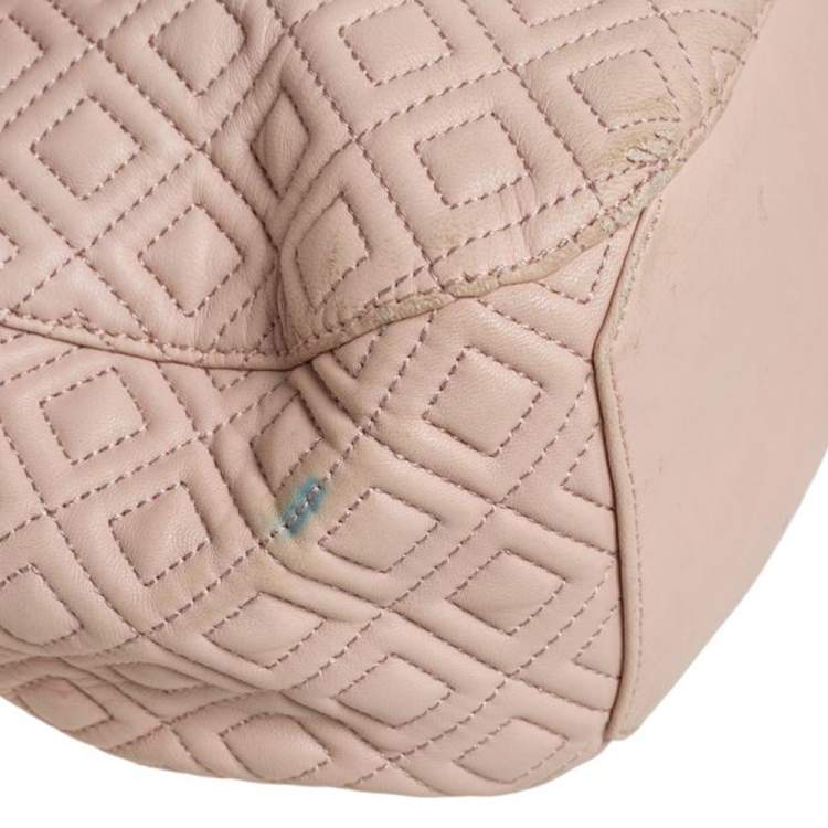 Pre Owned Tory Burch Beige Quilted  Leather Marion Shoulder Bag