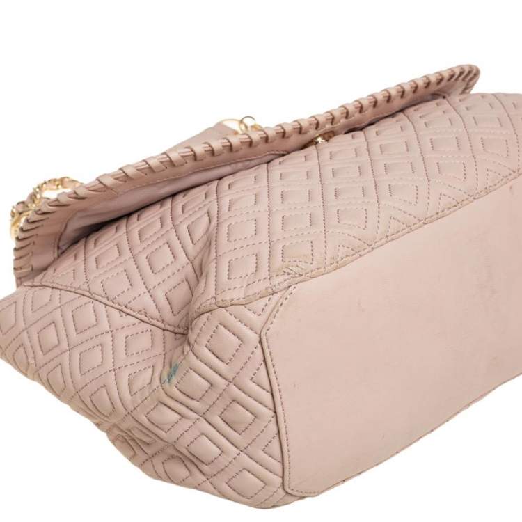 Pre Owned Tory Burch Beige Quilted  Leather Marion Shoulder Bag