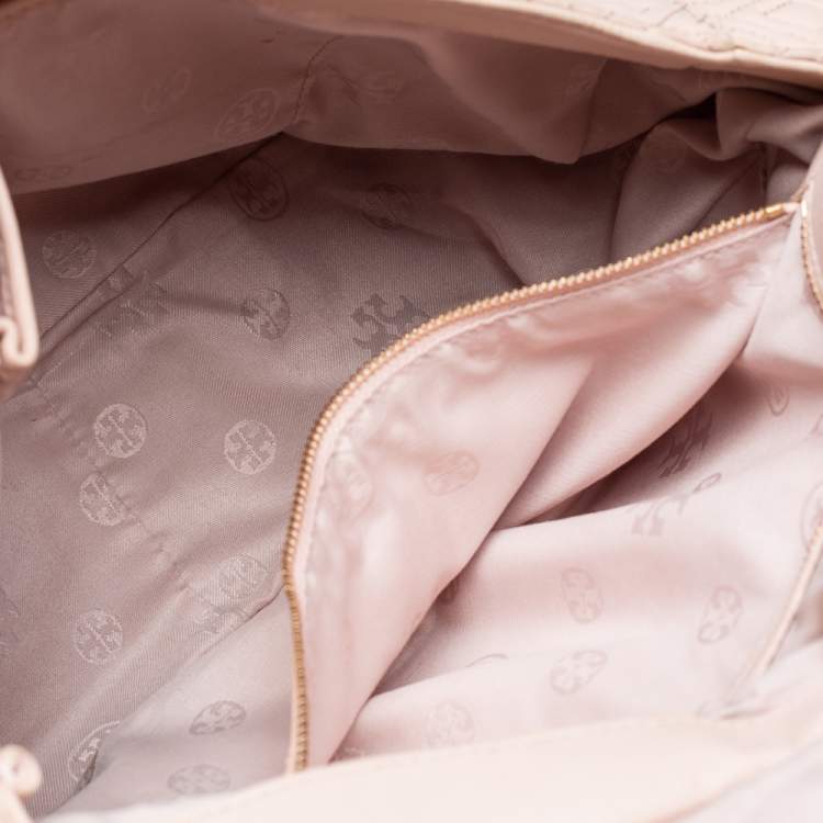 Pre Owned Tory Burch Beige Quilted  Leather Marion Shoulder Bag