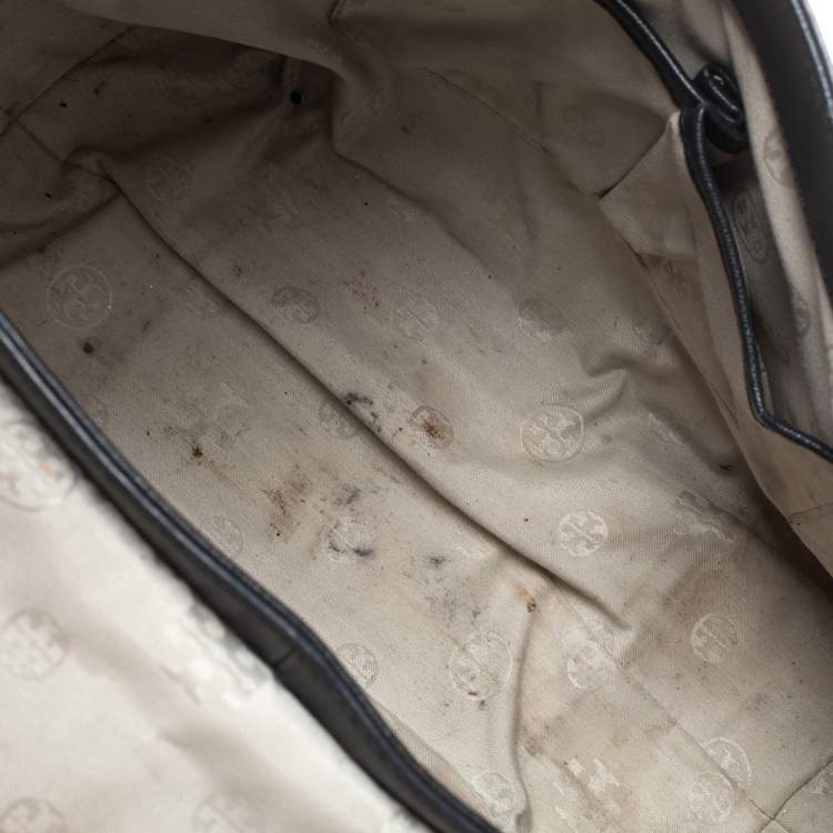Pre Owned Toy Burch Black Leather Robinson Flap Top Handle Bag