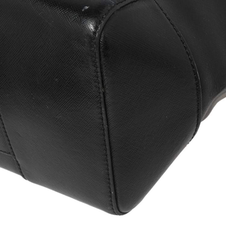 Pre Owned Toy Burch Black Leather Robinson Flap Top Handle Bag