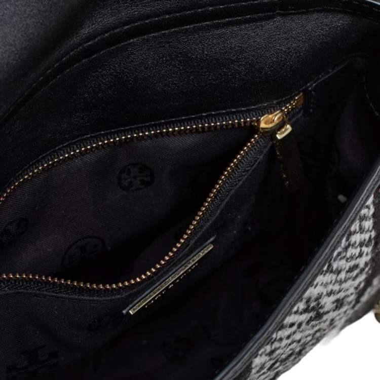 Pre Owned Tory Burch Black/White Checkered Tweed and Leather Kira Envelope Shoulder Bag