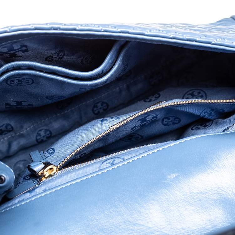 Pre Owned Tory Burch Blue Leather Fleming Shoulder Bag