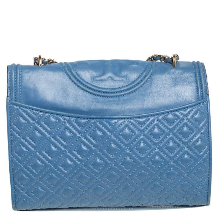 Pre Owned Tory Burch Blue Leather Fleming Shoulder Bag