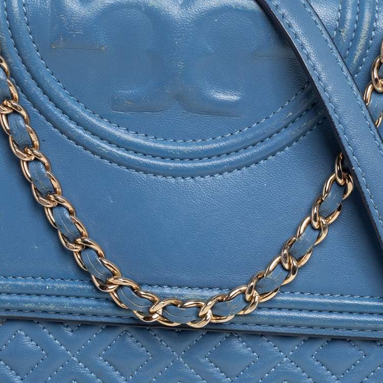 Pre Owned Tory Burch Blue Leather Fleming Shoulder Bag