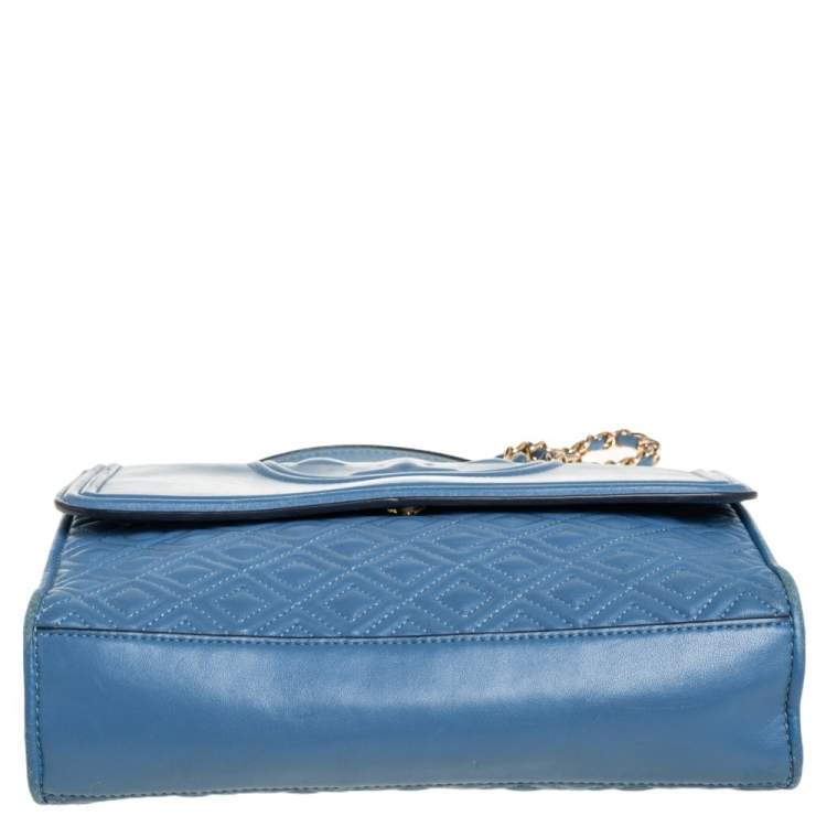 Pre Owned Tory Burch Blue Leather Fleming Shoulder Bag