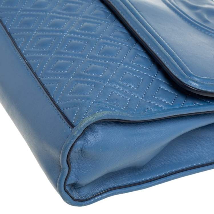 Pre Owned Tory Burch Blue Leather Fleming Shoulder Bag
