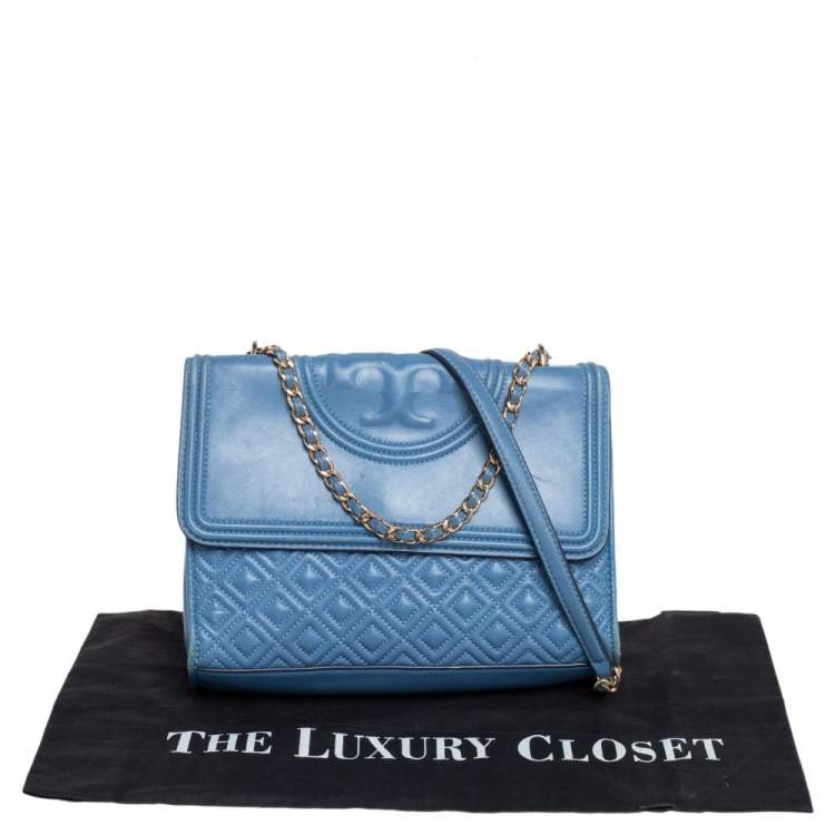 Pre Owned Tory Burch Blue Leather Fleming Shoulder Bag