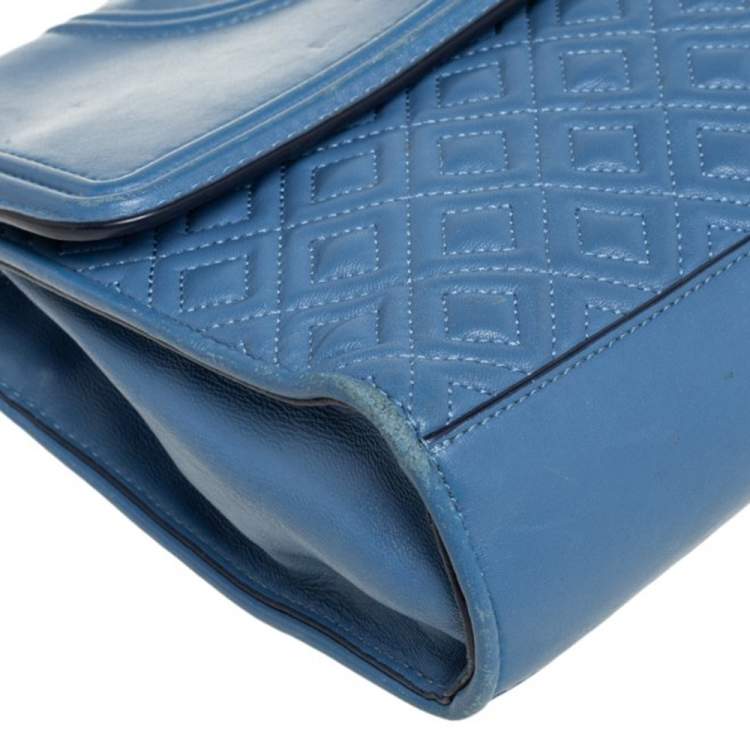 Pre Owned Tory Burch Blue Leather Fleming Shoulder Bag