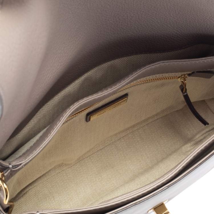 Pre Owned Tory Burch Dark Beige Leather and Suede Kira Shoulder Bag