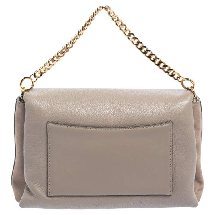 Pre Owned Tory Burch Dark Beige Leather and Suede Kira Shoulder Bag