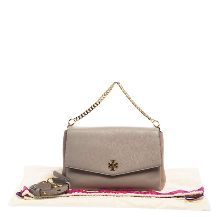 Pre Owned Tory Burch Dark Beige Leather and Suede Kira Shoulder Bag