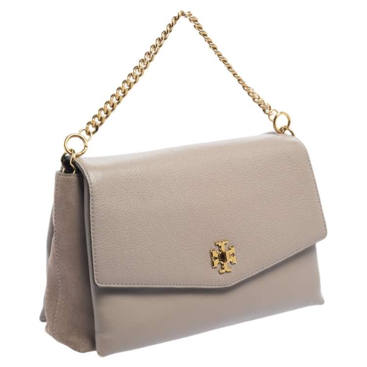 Pre Owned Tory Burch Dark Beige Leather and Suede Kira Shoulder Bag