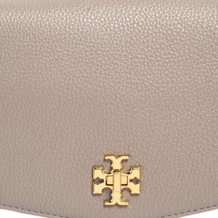 Pre Owned Tory Burch Dark Beige Leather and Suede Kira Shoulder Bag