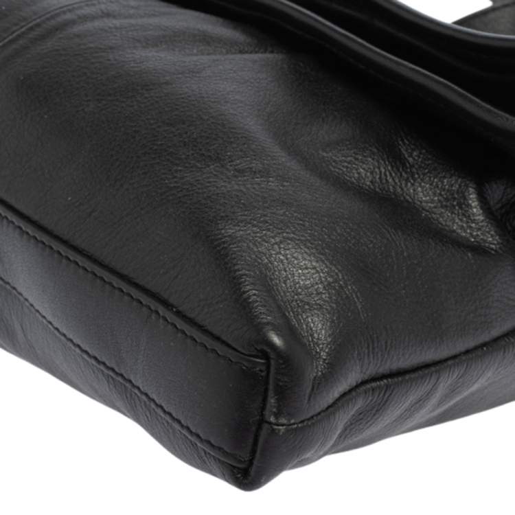 Pre Owned Tory Burch Black Leather Fold Over Messenger  Bag