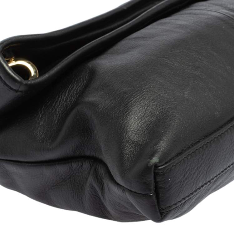 Pre Owned Tory Burch Black Leather Fold Over Messenger  Bag