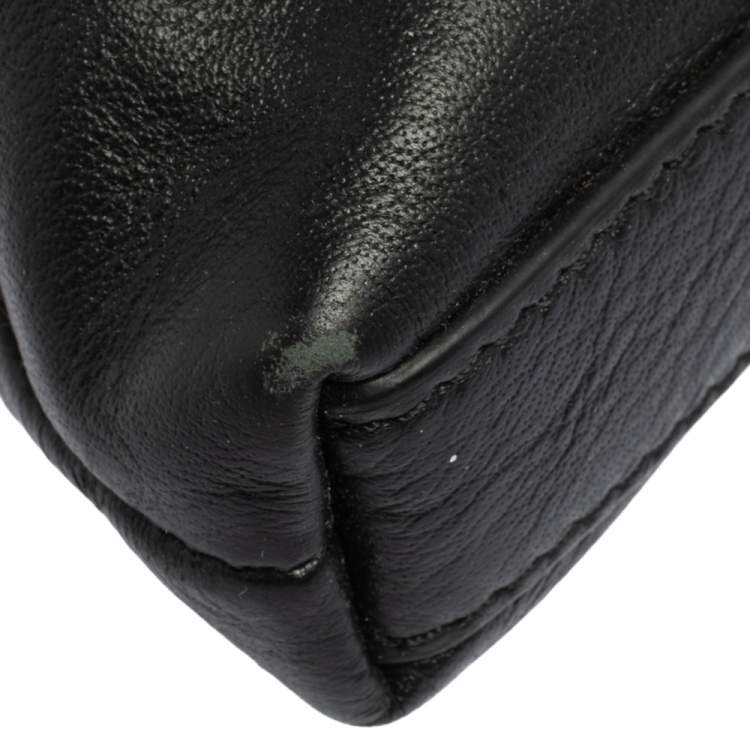 Pre Owned Tory Burch Black Leather Fold Over Messenger  Bag