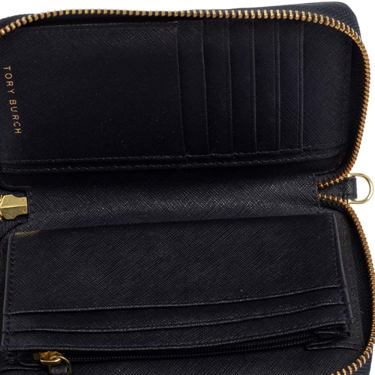 Pre Owned Tory Burch Navy Blue Saffiano Leather Zip Around Organizer Wallet