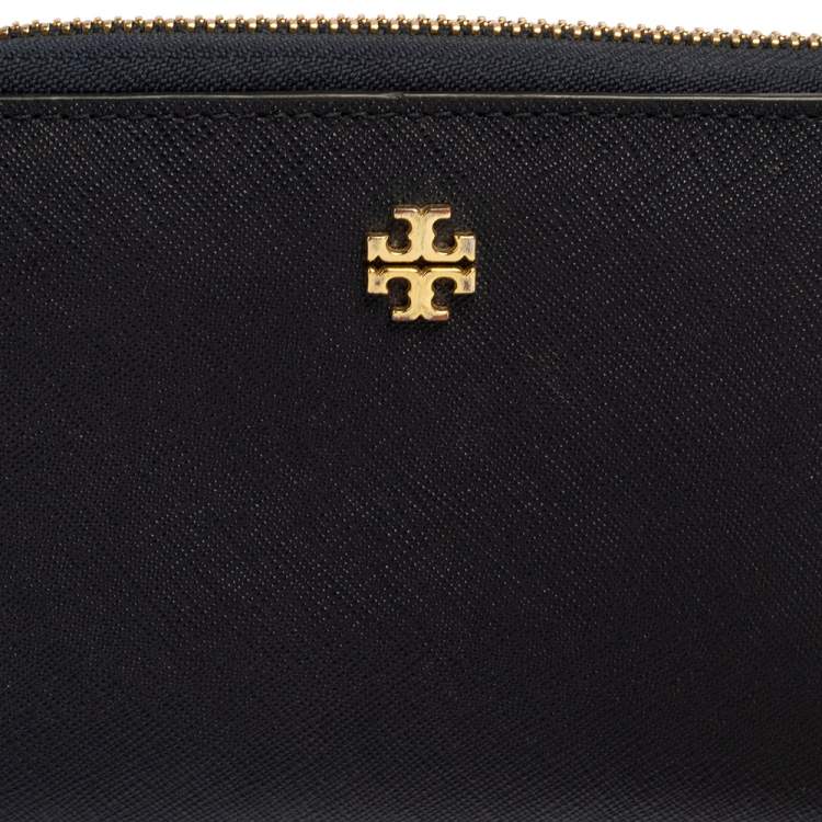 Pre Owned Tory Burch Navy Blue Saffiano Leather Zip Around Organizer Wallet