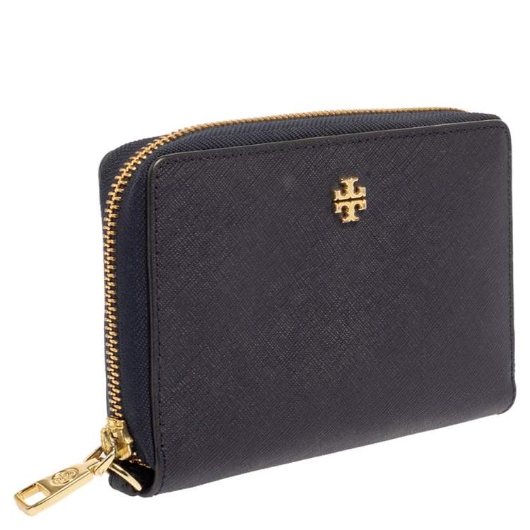 Pre Owned Tory Burch Navy Blue Saffiano Leather Zip Around Organizer Wallet