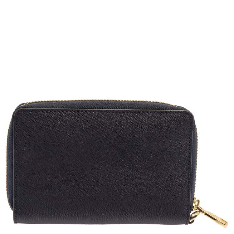Pre Owned Tory Burch Navy Blue Saffiano Leather Zip Around Organizer Wallet