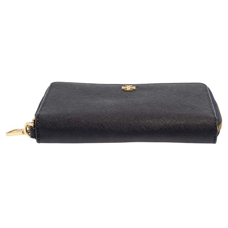 Pre Owned Tory Burch Navy Blue Saffiano Leather Zip Around Organizer Wallet