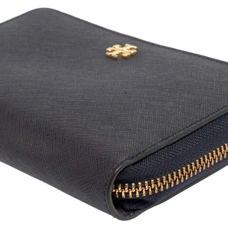 Pre Owned Tory Burch Navy Blue Saffiano Leather Zip Around Organizer Wallet