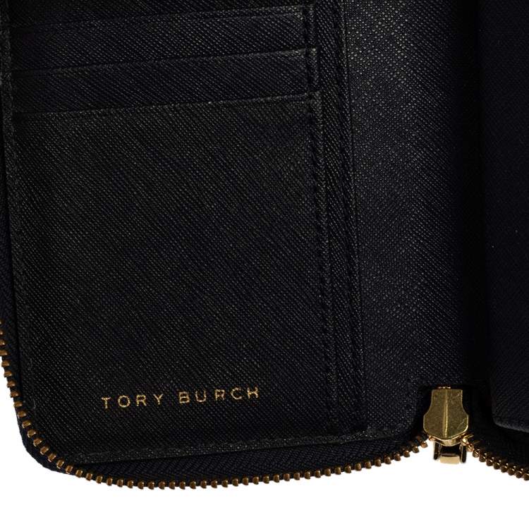 Pre Owned Tory Burch Navy Blue Saffiano Leather Zip Around Organizer Wallet