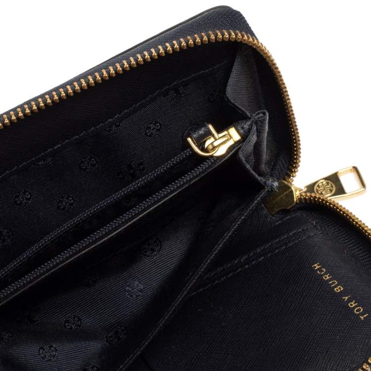 Pre Owned Tory Burch Navy Blue Saffiano Leather Zip Around Organizer Wallet