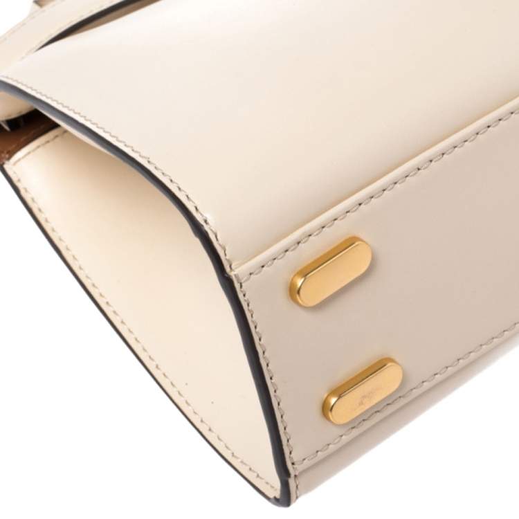 Pre Owned Tory Burch Cream Leather Small Lee Radziwill Top Handle Bag