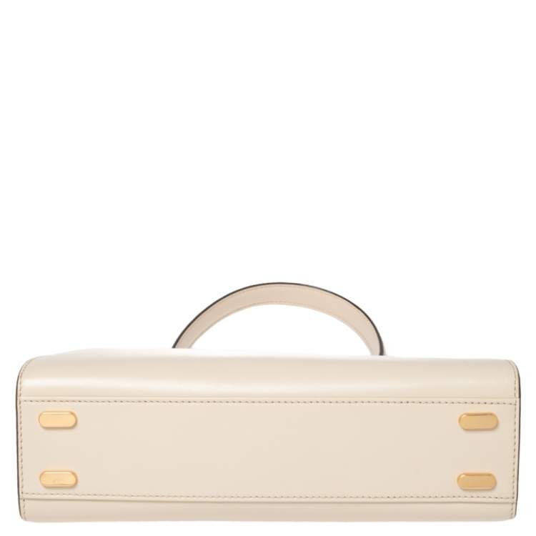 Pre Owned Tory Burch Cream Leather Small Lee Radziwill Top Handle Bag