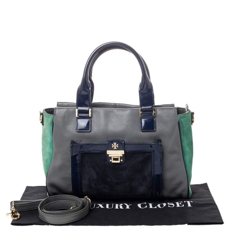 Pre Owned Tory Burch Multicolor Suede And Leather Tote