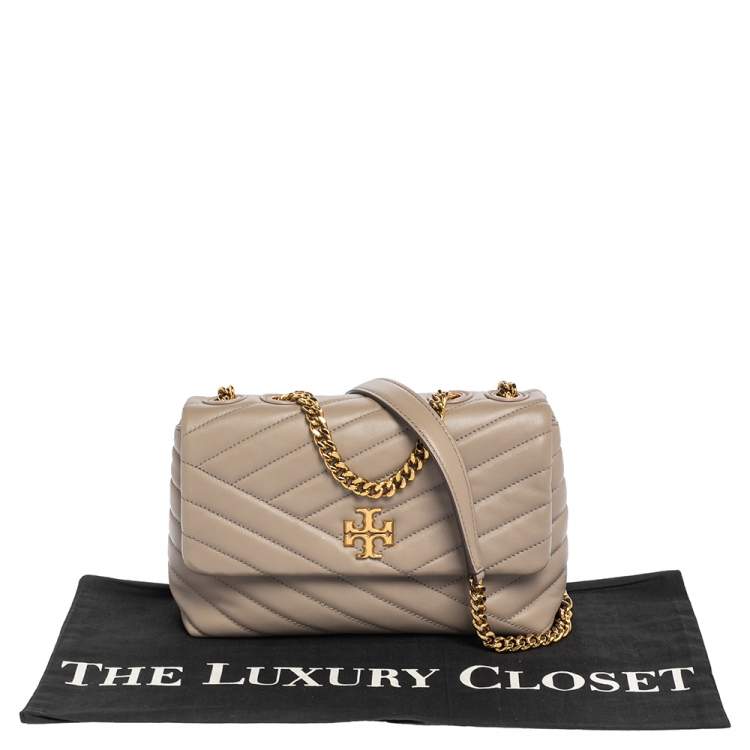 Pre Owned Tory Burch Grey Chevron Leather Small Kira Shoulder Bag