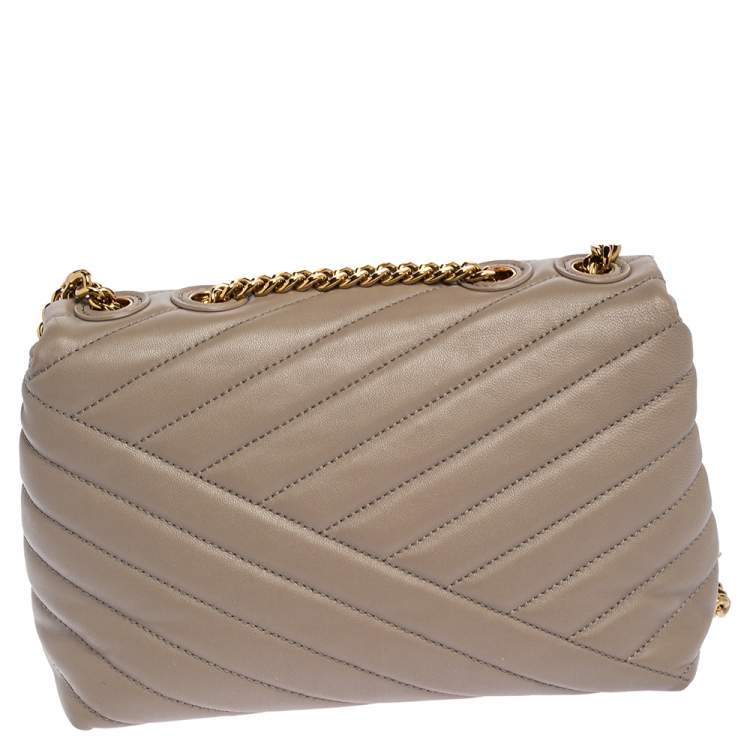 Pre Owned Tory Burch Grey Chevron Leather Small Kira Shoulder Bag
