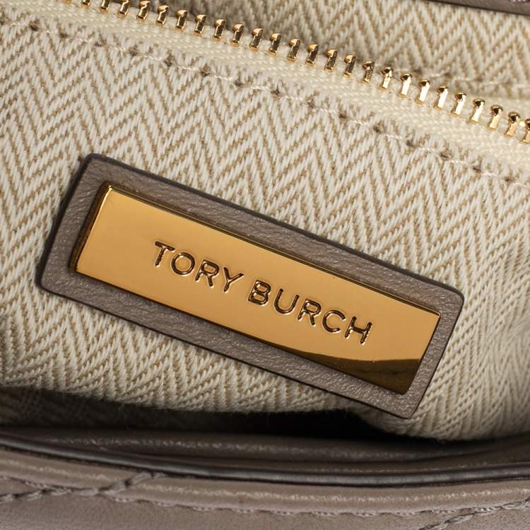 Pre Owned Tory Burch Grey Chevron Leather Small Kira Shoulder Bag