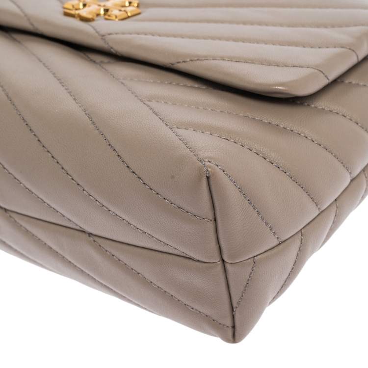 Pre Owned Tory Burch Grey Chevron Leather Small Kira Shoulder Bag