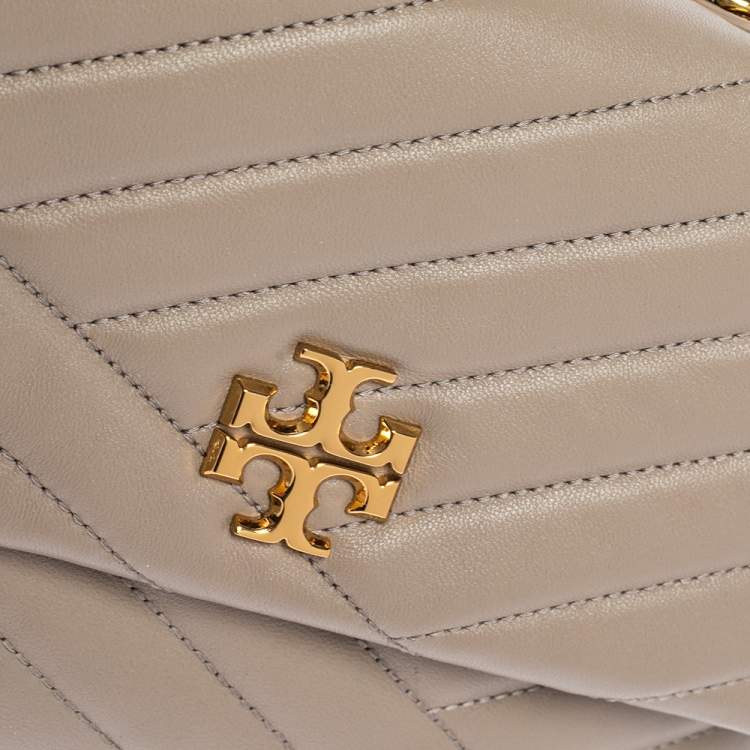 Pre Owned Tory Burch Grey Chevron Leather Small Kira Shoulder Bag