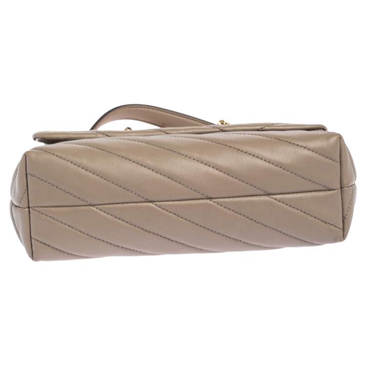 Pre Owned Tory Burch Grey Chevron Leather Small Kira Shoulder Bag