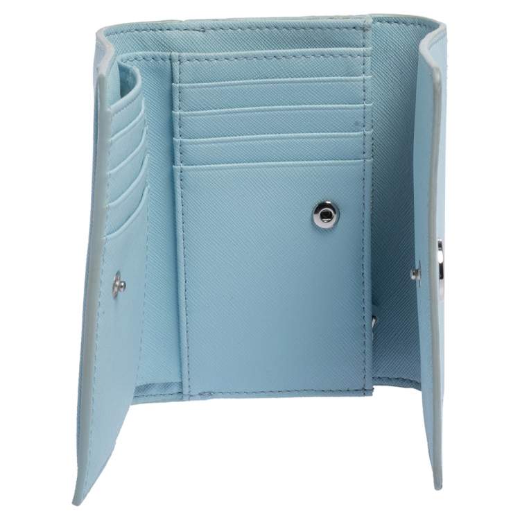 Tory Burch Sky Blue Saffiano Leather Robinson Trifold Wallet Tory Burch