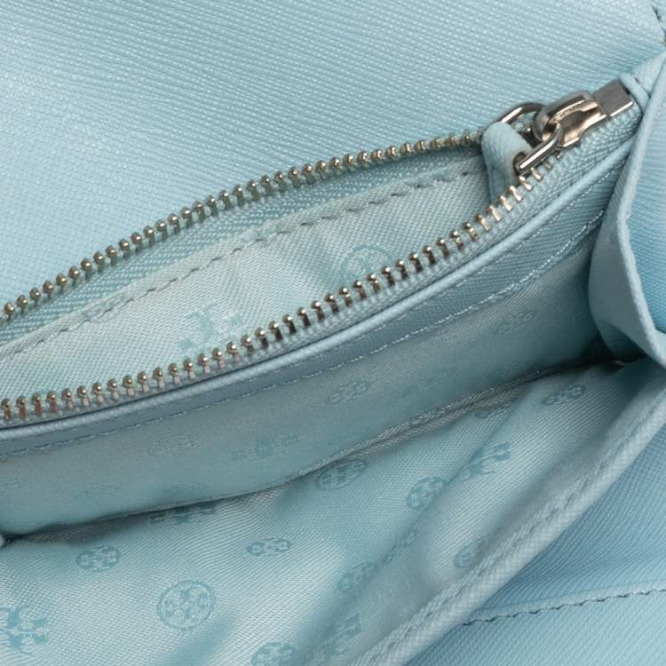 Pre Owned Tory Burch Sky Blue Saffiano Leather Robinson Trifold Wallet