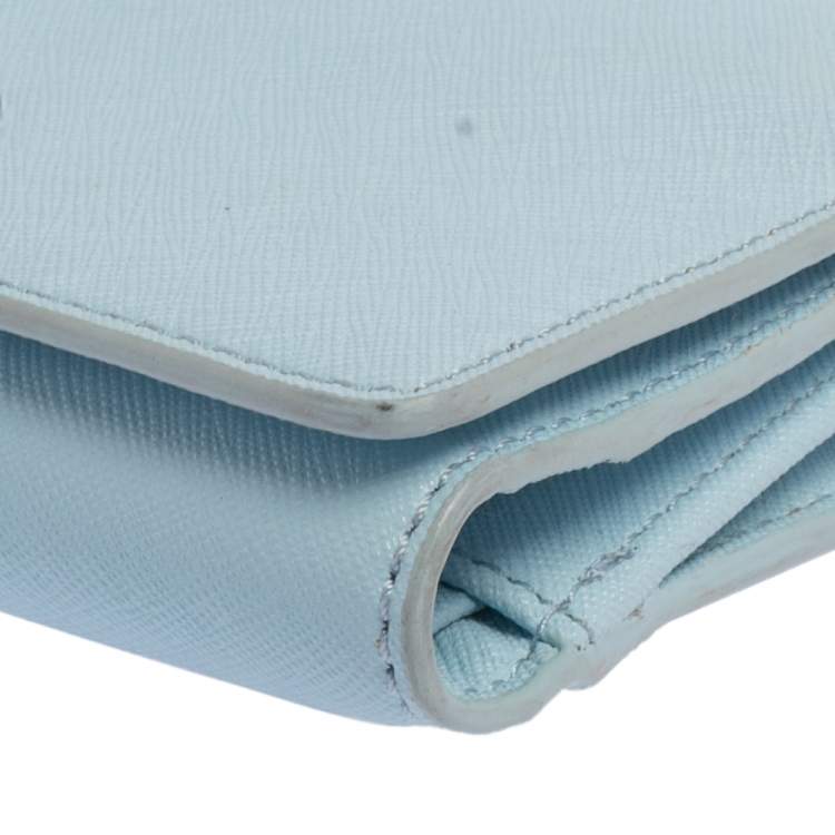 Pre Owned Tory Burch Sky Blue Saffiano Leather Robinson Trifold Wallet