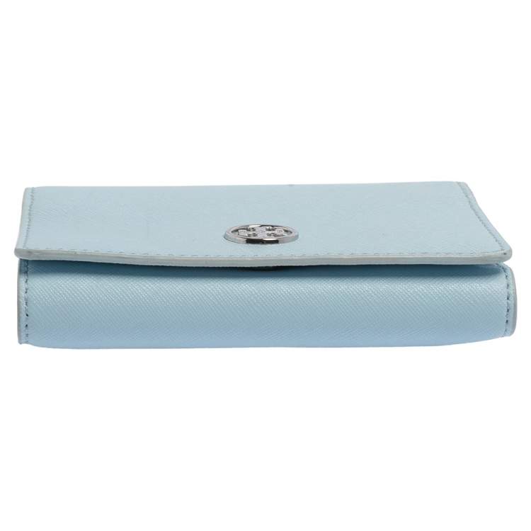 Pre Owned Tory Burch Sky Blue Saffiano Leather Robinson Trifold Wallet