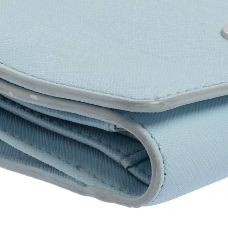 Pre Owned Tory Burch Sky Blue Saffiano Leather Robinson Trifold Wallet