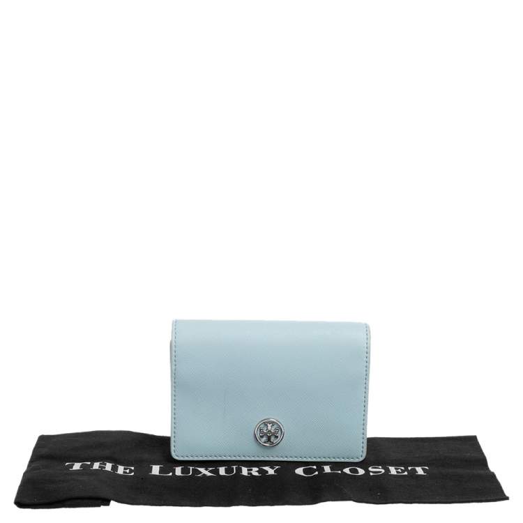 Pre Owned Tory Burch Sky Blue Saffiano Leather Robinson Trifold Wallet