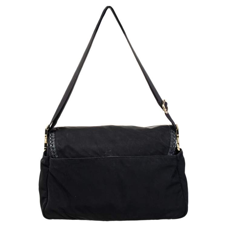 Pre Owned Tory Burch Black Nylon and Leather Messenger Bag
